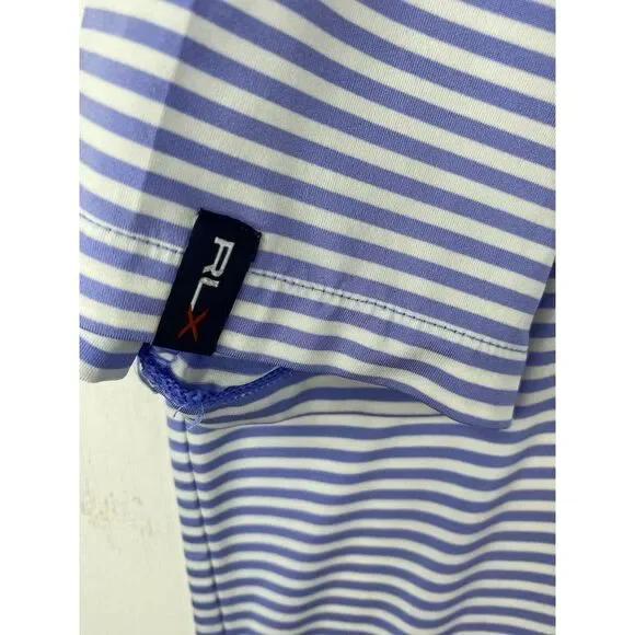 Mens RLX Ralph Lauren Golf Polo Shirt Blue White Stripes Polyester Spandex Sz XL - Picture 4 of 8